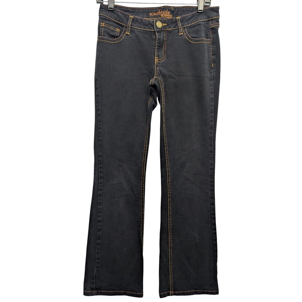 Southpole Bootcut Jeans Women Size 5 Black Low Rise Embroidered Pocket